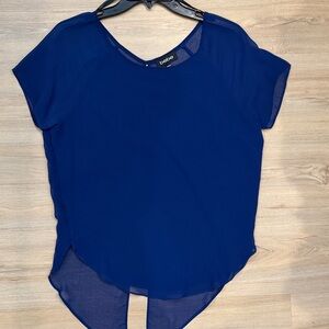 bebe Navy Blue Sheer Hi-Low Blouse